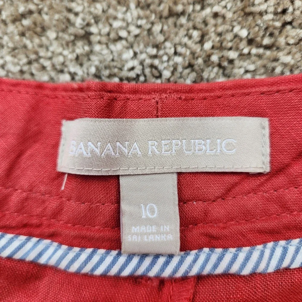 Banana Republic Womens Red Wide Leg Linen Pants Trousers Size 10 Mid Rise
